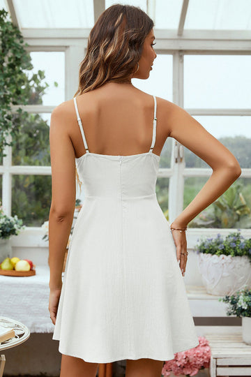 White Open Back Spaghetti Straps Graduation Dress